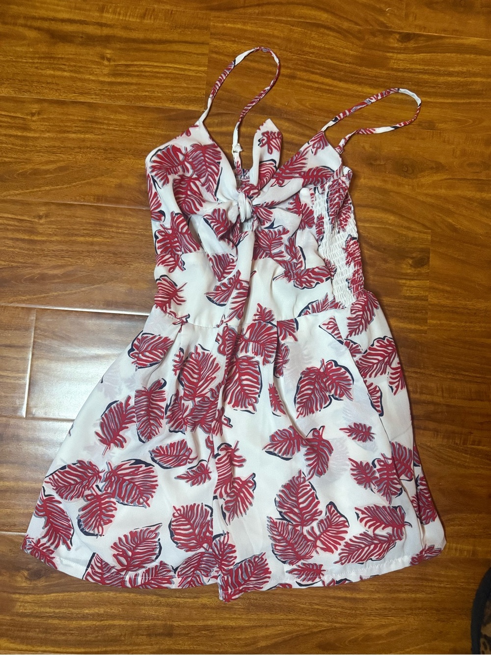 White and Red Tropical Tie-Front Romper